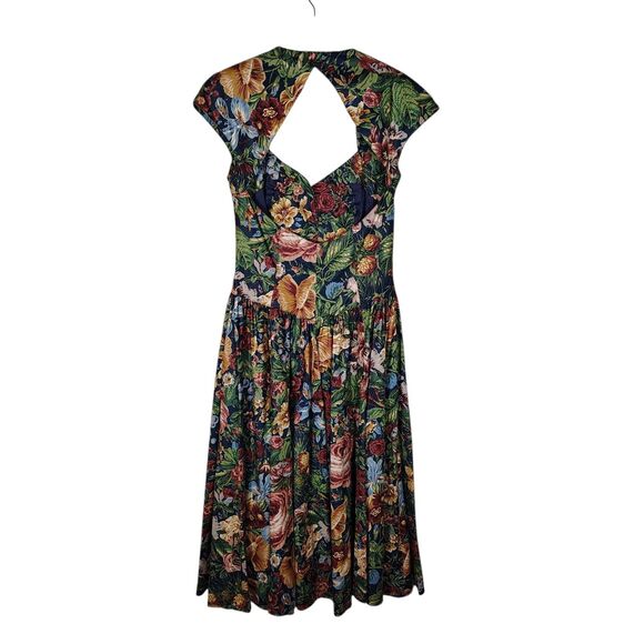 Vintage Floral Drop Waist Pleated Dress Size 10 Cutout Back Cottagecore - Picture 3 of 12